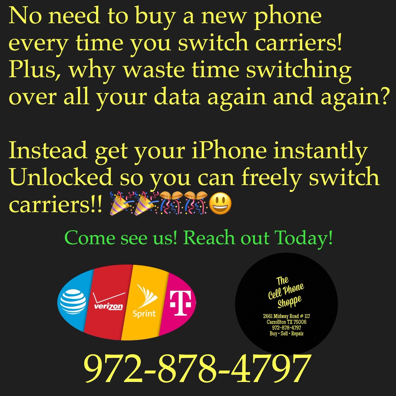 Thinking About Switching Carriers? No Need to get a new phone! Get your iPhone Unlocked Today!